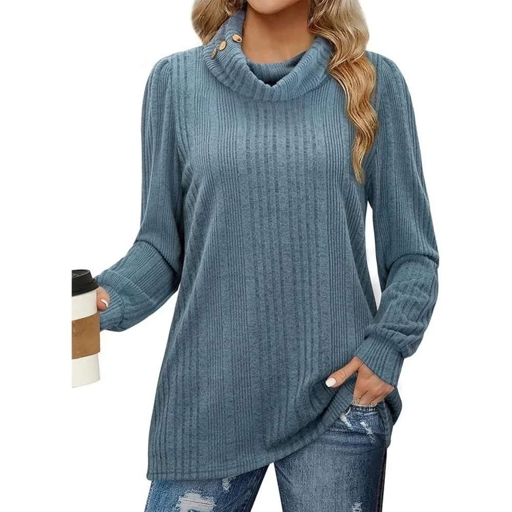 Bulotus Ribbed Turtleneck Sweater Womens 2X Teal Knit Tunic Long Sleeve Pullover